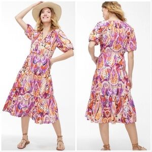 Chico’s Paisley Print Puff Sleeve Tiered Midi Dress 40th Anniversary